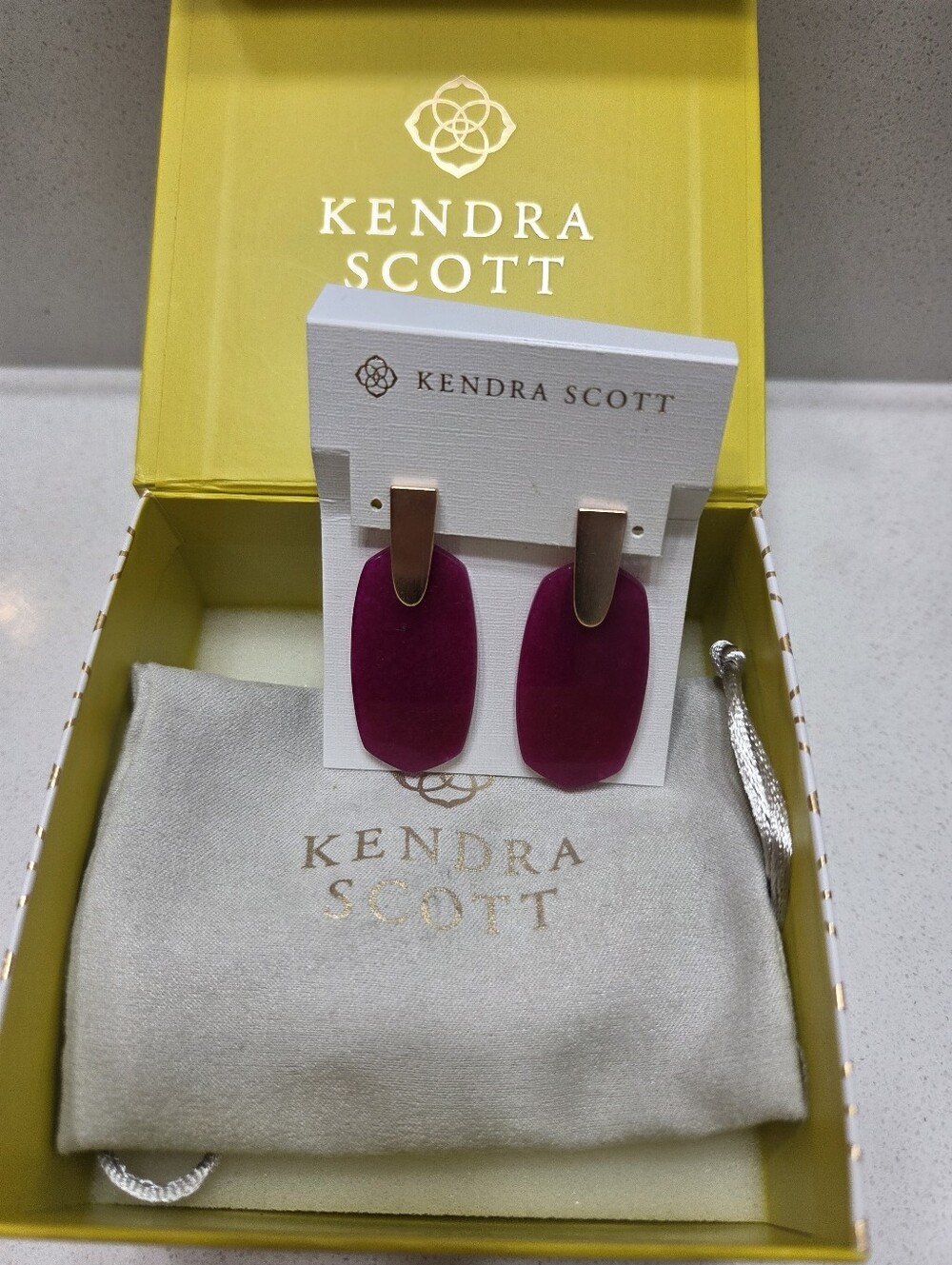 Kendra Scott Rose Gold and Magenta Oval Drop Earrings